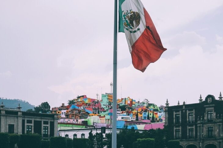 Mexican flag colorful buildings