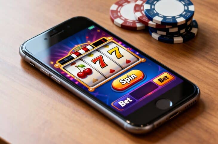 Smartphone displaying online slots