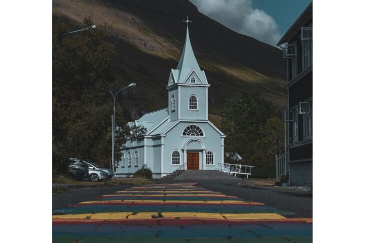 Rainbow path to church